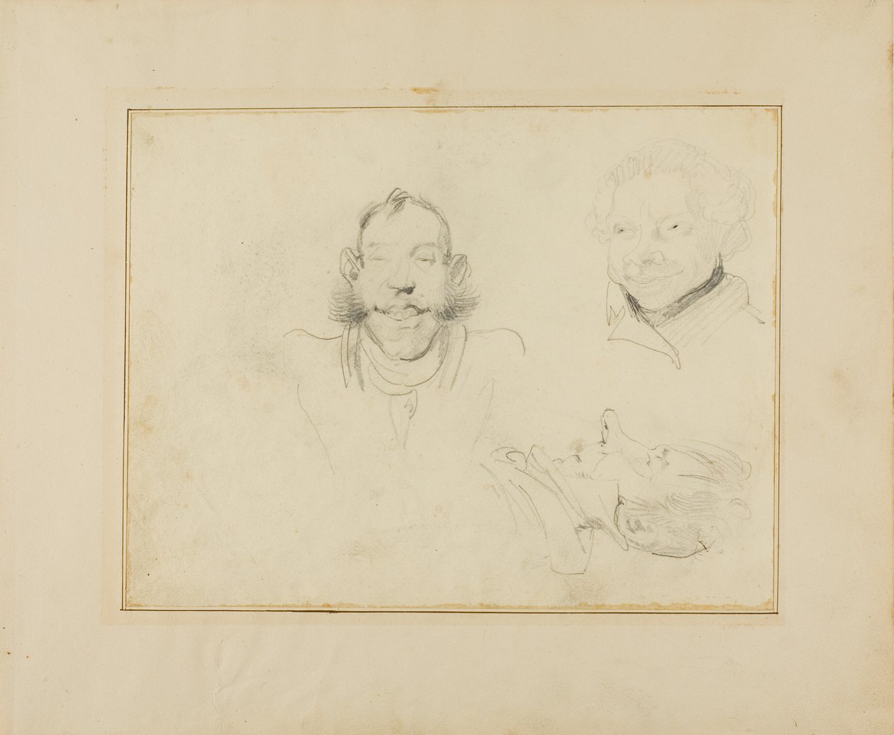 Tři karikatury hlav od Jean Louis André Théodore Géricault