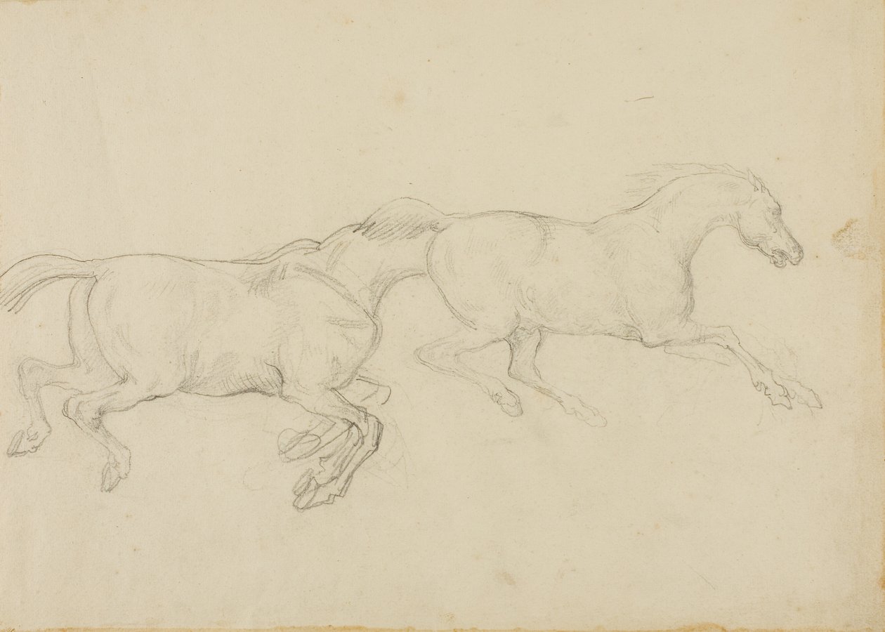 Dva koně cválající doprava od Jean Louis André Théodore Géricault