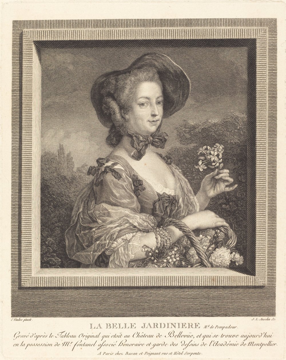 Marquise de Pompadour jako krásná žardiniéra od Jean Louis Anselin after Carle Van Loo