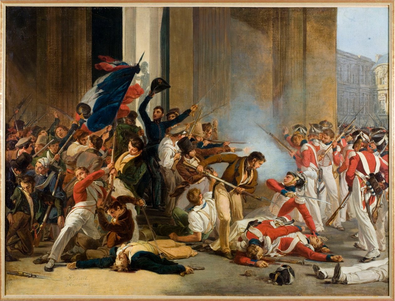 Francouzi: dobytí Louvru, 29. července 1830; masakr švýcarské gardy od Jean Louis Bezard