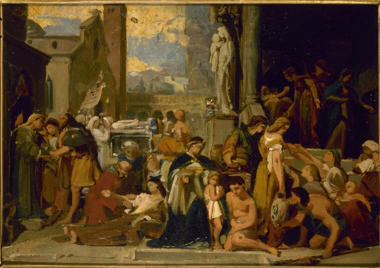 Náčrt kostela sv. Alžběty: Elišky svaté: Sedm skutků milosrdenství, před rokem 1848 (olej) od Jean Louis Bezard