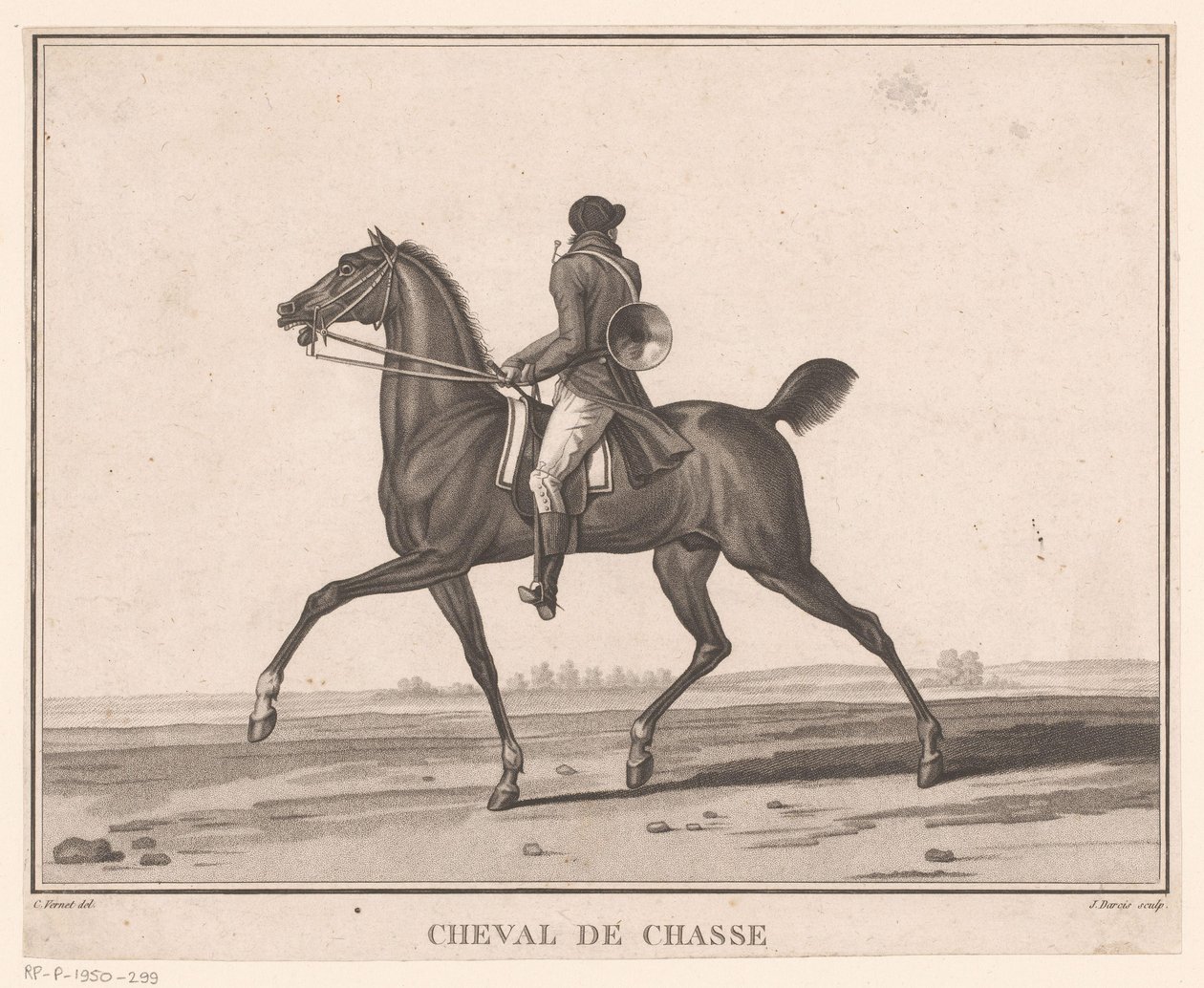 Jezdec na koni s loveckým rohem Cheval de Chasse (titul na předmětu) Sujets de chevaux (název série) od Jean Louis Darcis