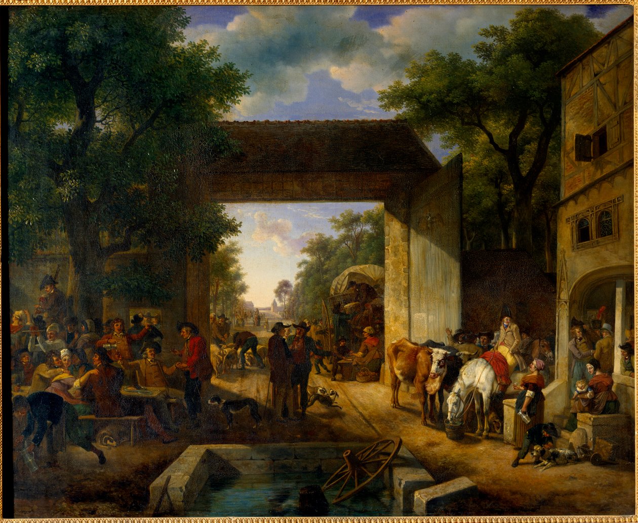 Jarmark u dveří hostince Obraz Jean Louis Demarne (1744-1829) Slunce 19. století. 0,5x0,6m od Jean Louis Demarne