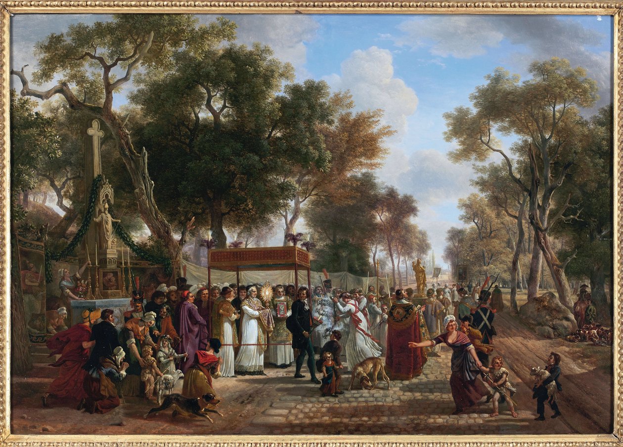 Procesí Božího těla ve vesnici - Procesí Božího těla ve vesnici od Jean Louis Demarne (De Marne nebo Demarnette) (asi 1752-1829). Olej na dřevě. Rozměr: 48 x 67 cm. Soukromá sbírka od Jean Louis Demarne
