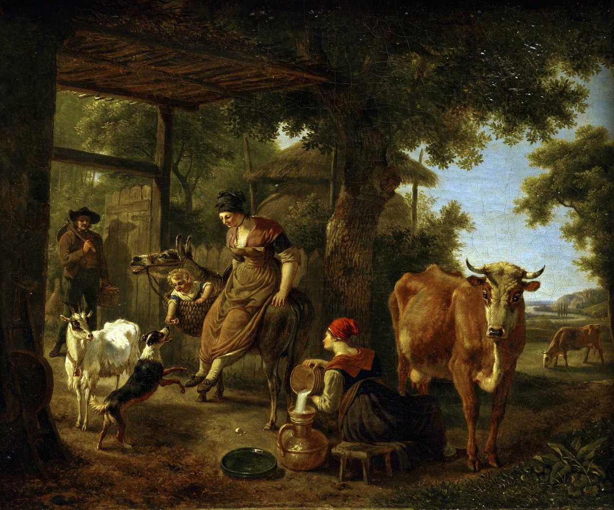 Na farmě. Scéna z venkovského života par Demarne, Jean-Louis (Jean Louis de Marne ou de Marnette) (asi 1752-1829). Olej na plátně, druhá polovina 18. stol., Státní muzeum umění A. Radishcheva, Saratov od Jean Louis Demarne