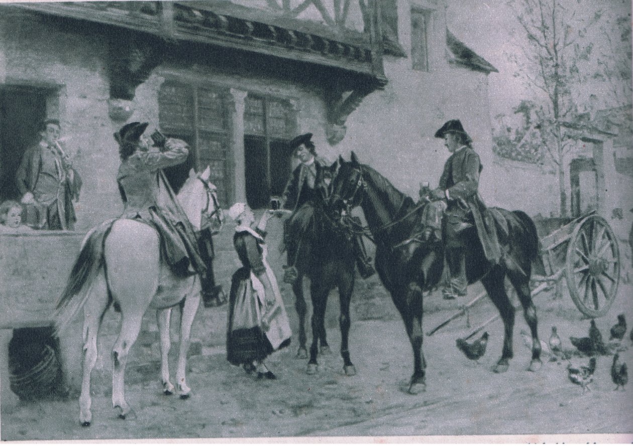 Zastavení v hostinci, ilustrace zCassellsova románu o slavných životech, asi 1940 od Jean Louis Ernest Meissonier