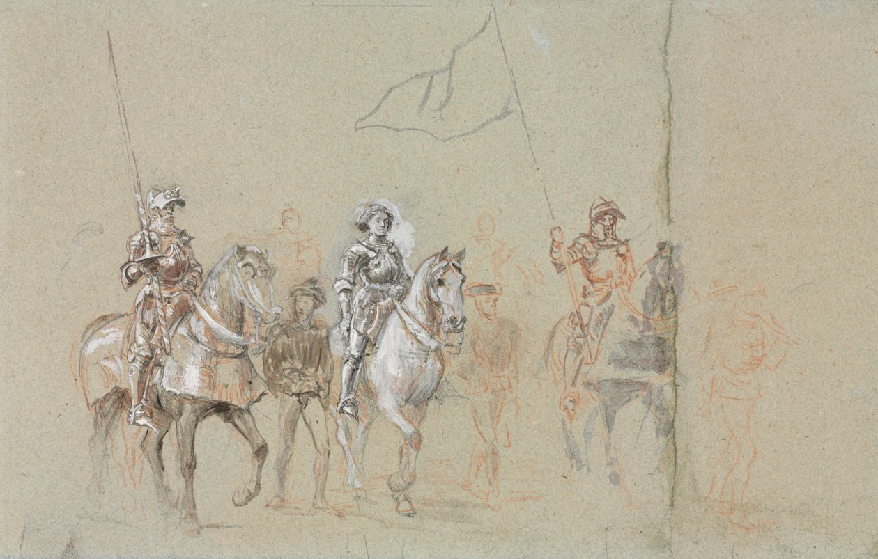 Johanka z Arku, asi 1889 (grafit, červená křída, stírání a černobílý kvaš) od Jean Louis Ernest Meissonnier