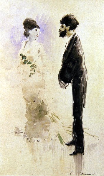 Milenec oněměl strachem (akvarel) od Jean Louis Forain