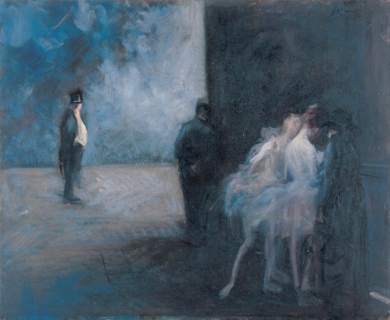 Backstage - Symphony in Blue par Forain, Jean Louis (1852-1931), Mezi 1900 a 1923 - Olej na dřevě, 45,3x54,7 - Ohara Museum of Art, Kurashiki od Jean Louis Forain