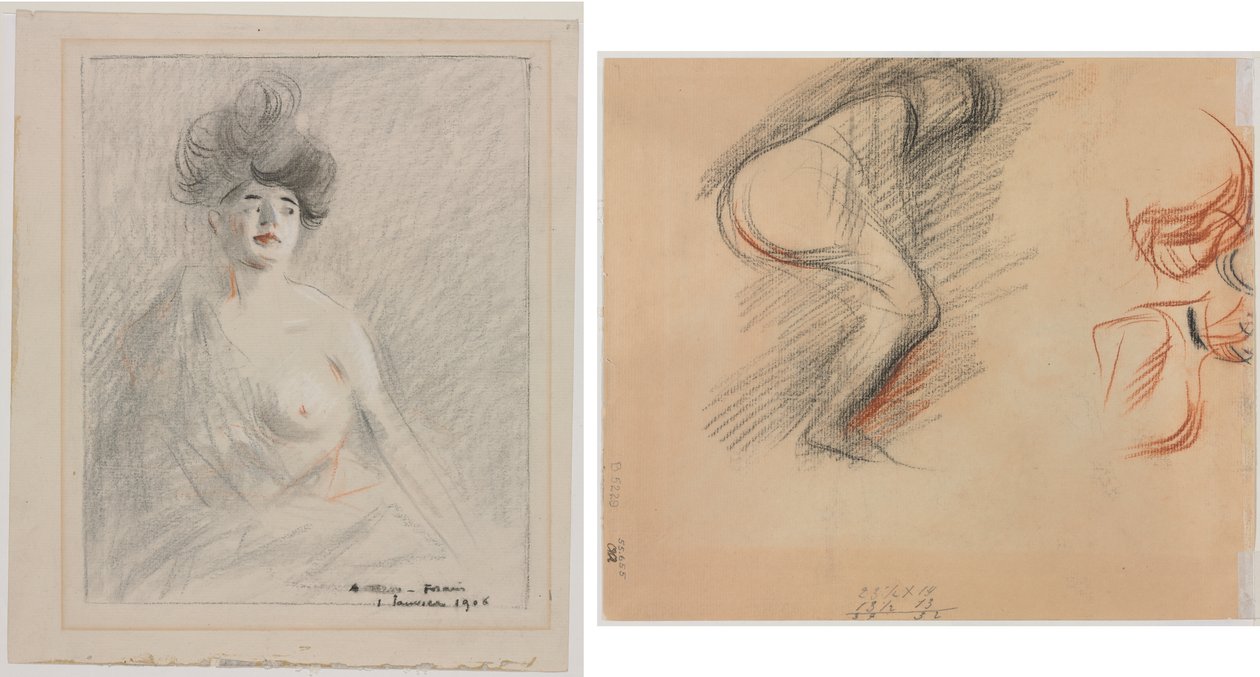 Kurtizána (recto) Náčrtky postav (verze) od Jean Louis Forain
