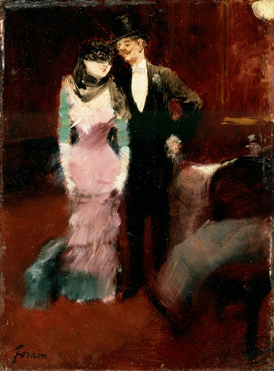 Odchod z maškarního plesu v pařížské opeře, konec 19. nebo začátek 20. století. od Jean Louis Forain