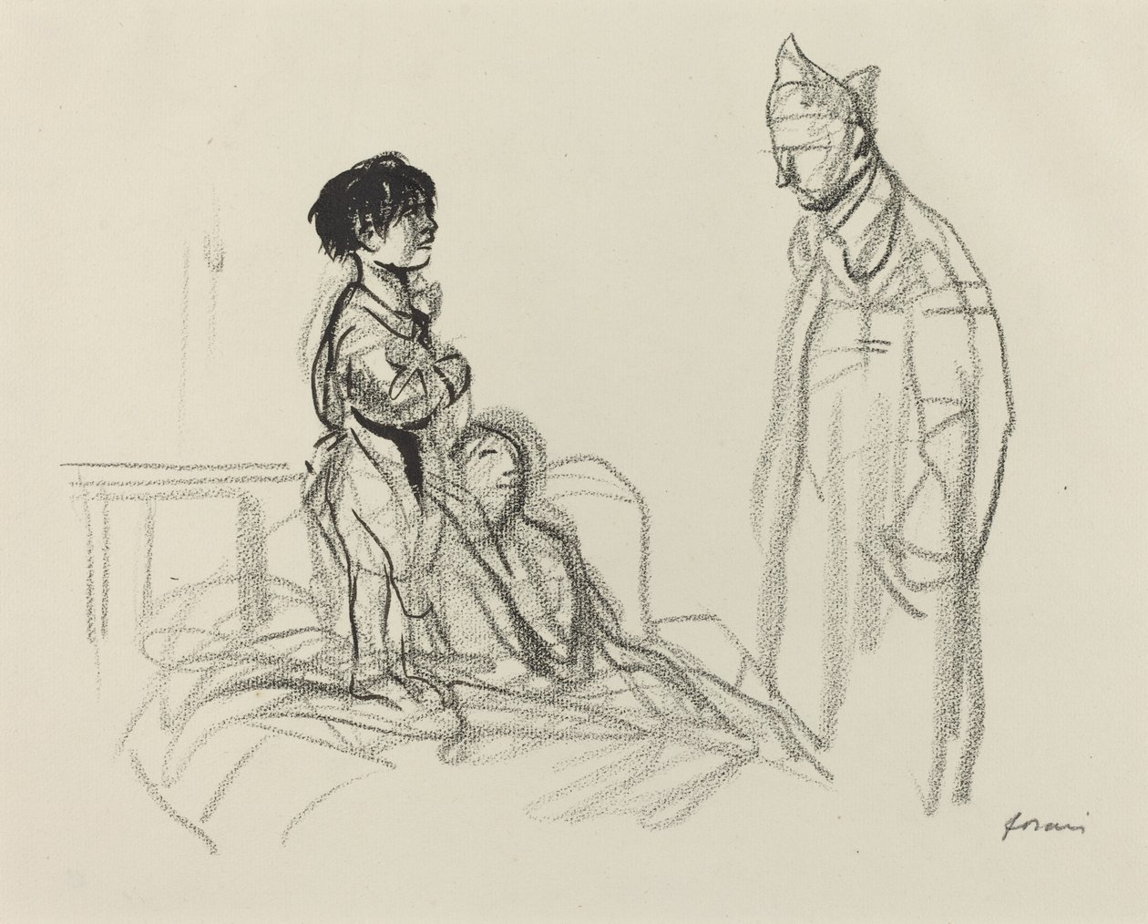 Matku a dítě navštívil voják v nemocnici od Jean Louis Forain