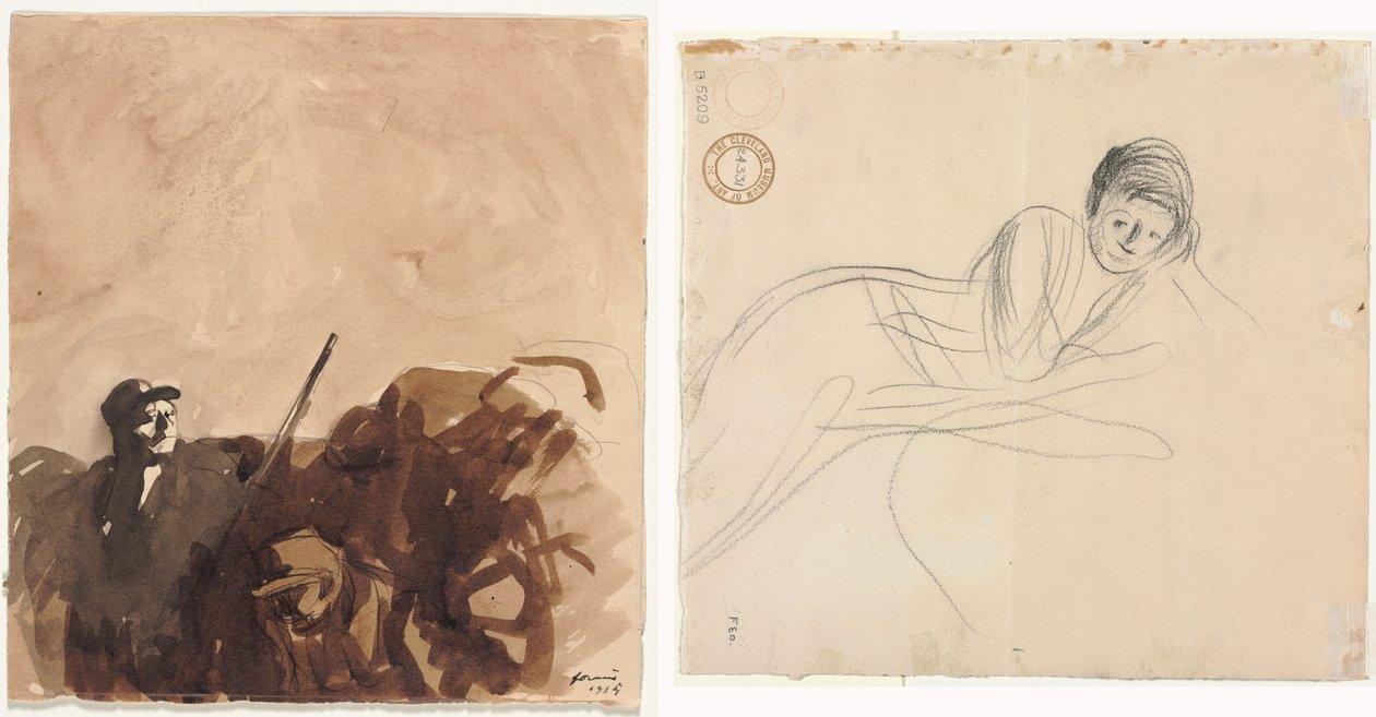 Voják v zákopu (recto) Ležící žena (verso) od Jean Louis Forain