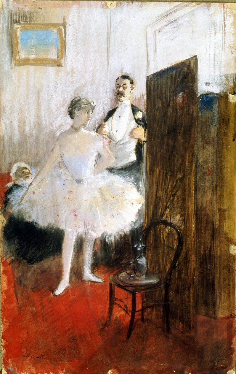 Šatna, kolem roku 1890 (pastel a kvaš na papíře) od Jean Louis Forain