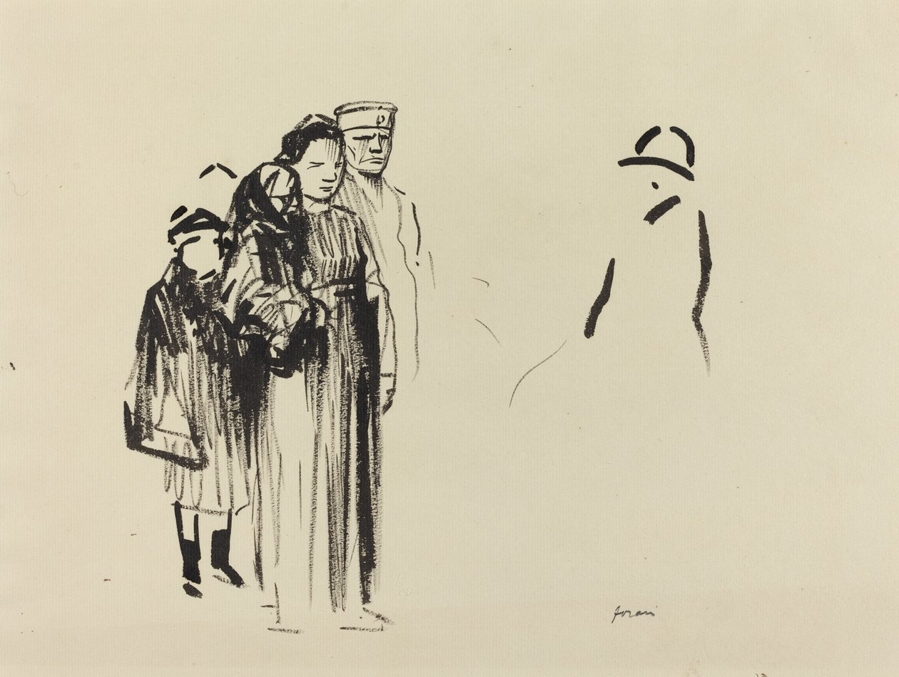 Žena a dvě děti s německými vojáky od Jean-Louis Forain