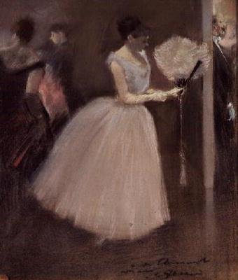 Žena v bílém s ventilátorem, kolem roku 1884 od Jean Louis Forain