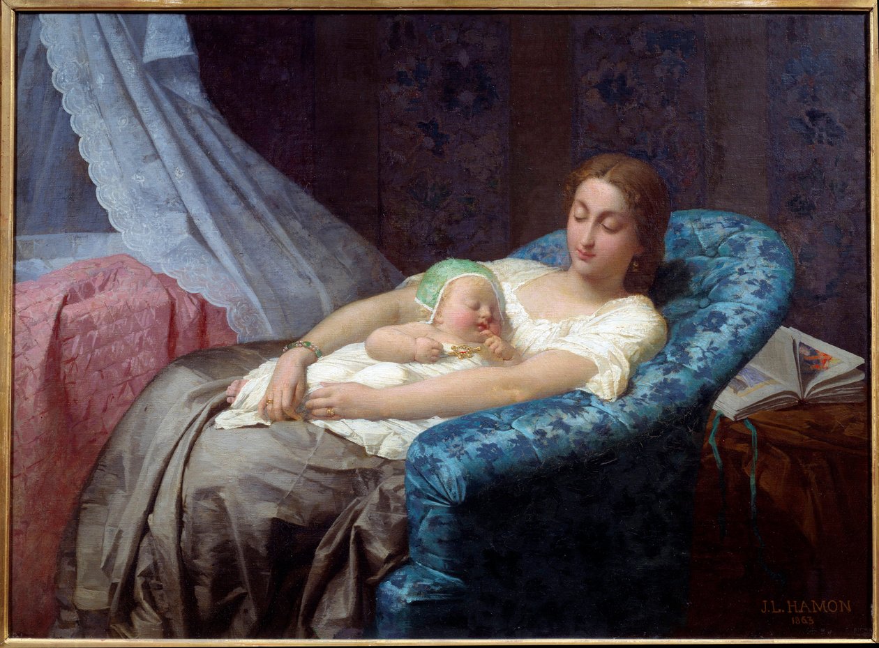 Obraz Mladé matky od Jeana Louise Hamona (1821-1874) 1863 Nantes, Musee des Beaux Arts od Jean Louis Hamon