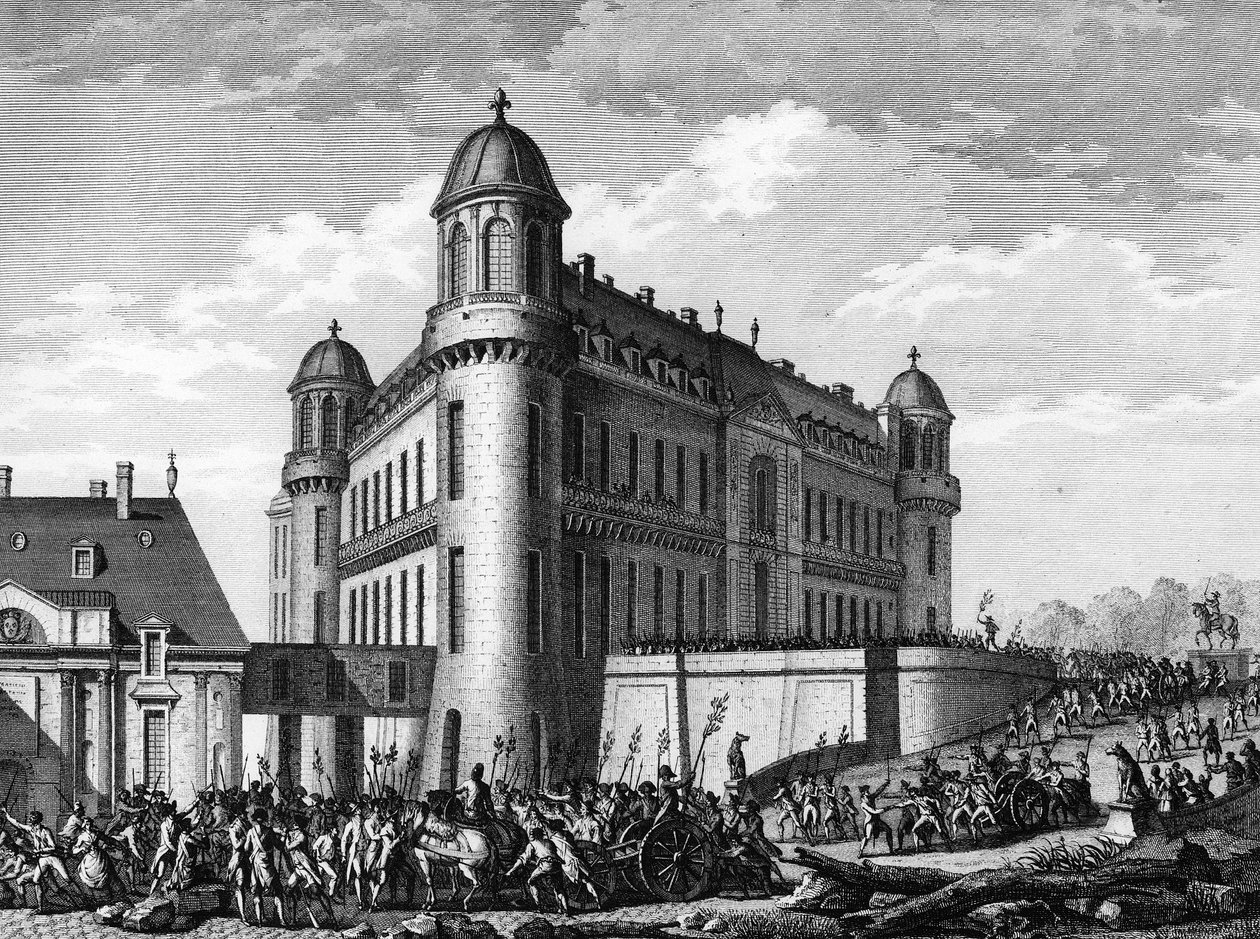 Francouzská revoluce: Canon přivezl 9. srpna do zámku Chantilly v Paříži od Jean Louis II (after) Prieur