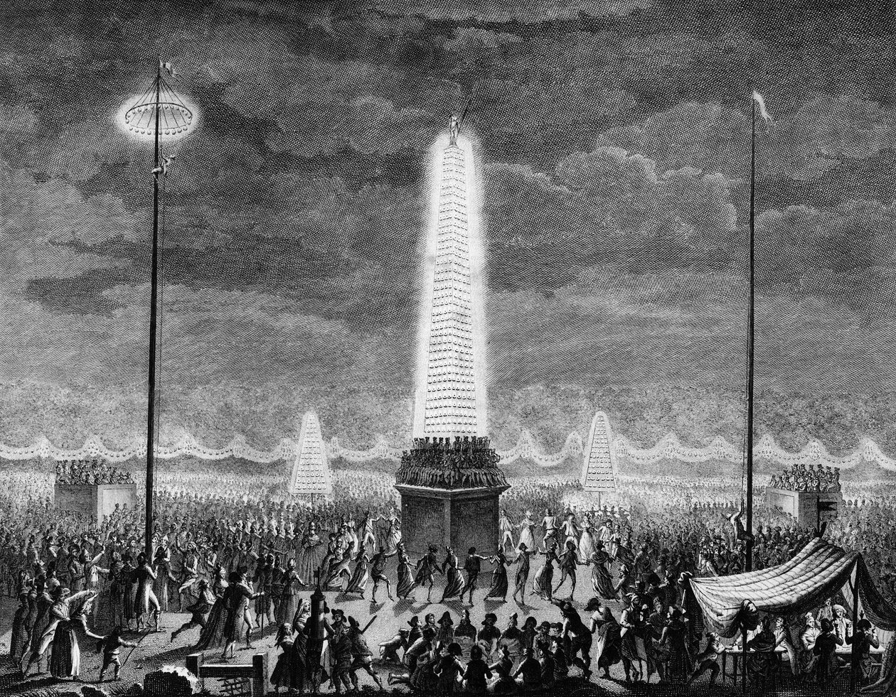 Francouzská revoluce: Festivaly a iluminace na Champs Elysees v Paříži 18. července od Jean Louis II (after) Prieur