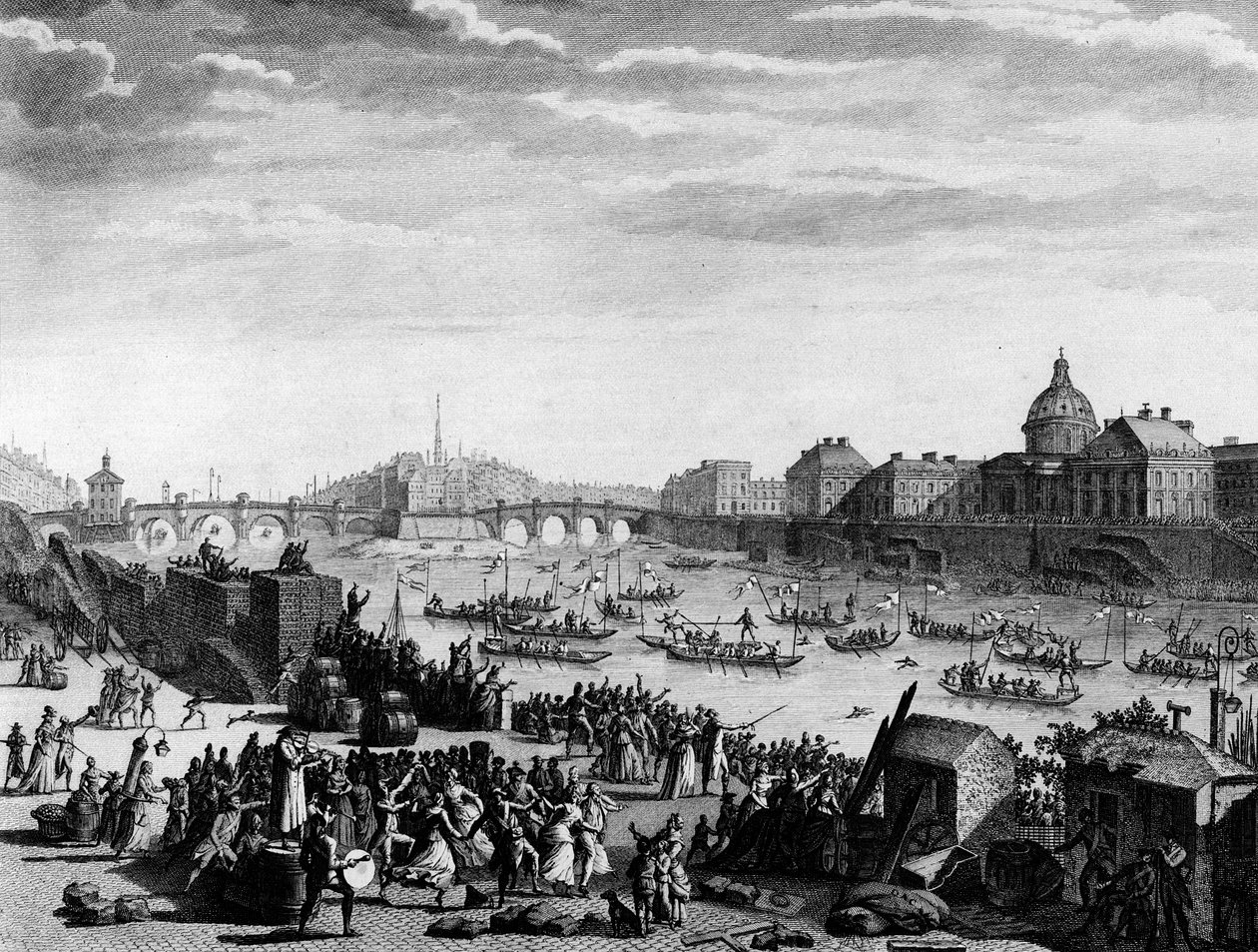 Francouzská revoluce: Fete popravena na památku federace: hra na Seině v Paříži 18. července od Jean Louis II (after) Prieur