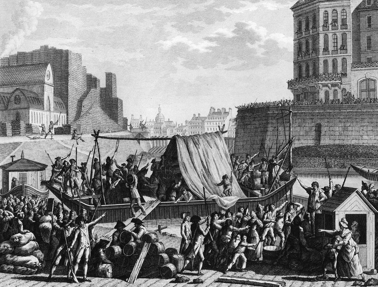Francouzská revoluce: Zastávka prašanu v přístavu Saint Paul 6. srpna od Jean Louis II (after) Prieur