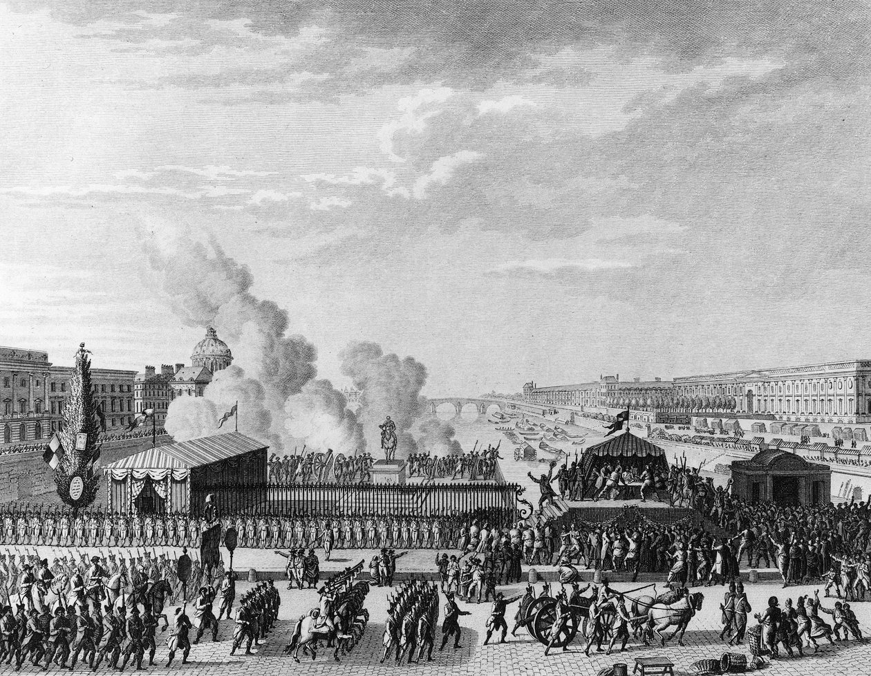 Francouzská revoluce: Dobrovolníci v Pont Neuf v Paříži, 22. července od Jean Louis II (after) Prieur