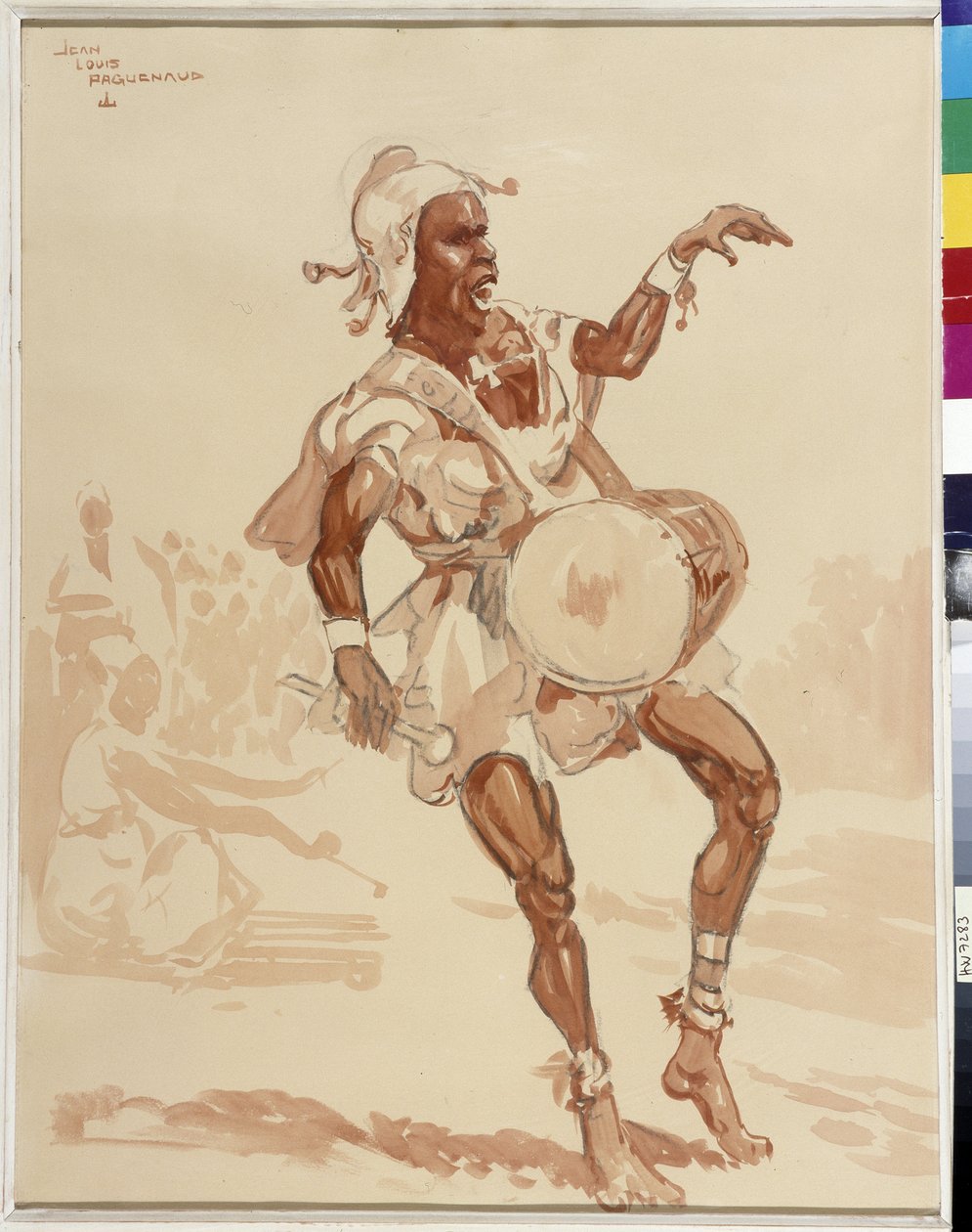 Africký hudebník (akvarel) od Jean Louis Paguenaud
