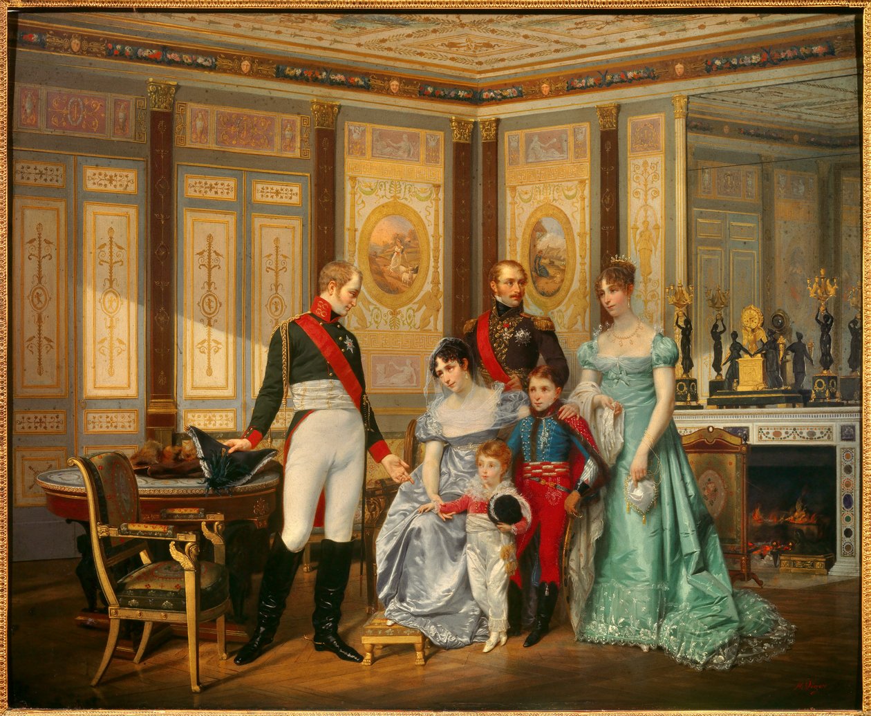 Impressa Josephine de Beauharnais (1763-1814) přijala cara Alexandra I. (1777-1825), kterému v květnu 1814 doporučila své děti. Impressa je obklopena Eugenem Rose de Beauharnais dit Prince Eugene (1781-1824), Hortense de Beauharnais (1783 od Jean Louis Victor Viger du Vigneau