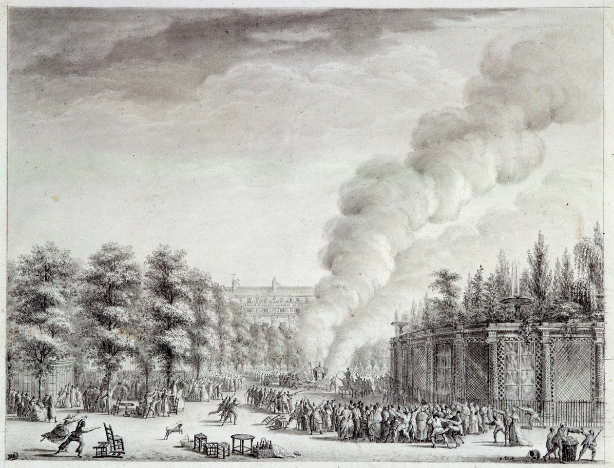 Francouzská revoluce: „“ Model papeže hoří v Palais-Royal, 6. dubna od Jean Louis the Younger Prieur