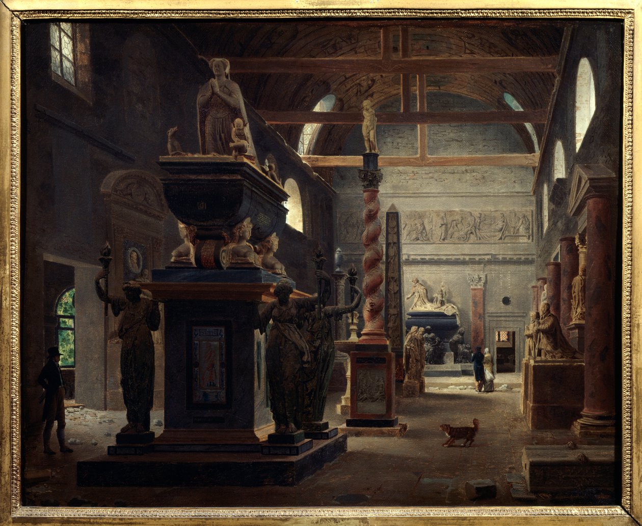 Úvodní síň Musee des Monuments Francais v klášteře Petites Augustins rue Bonaparte v Paříži Obraz Jeana Lubina Vauzelleho (1776-afr 1837) 1812 ne. 0,6x0,75 m Paříž, Musee Carnavalet. od Jean Lubin Vauzelle