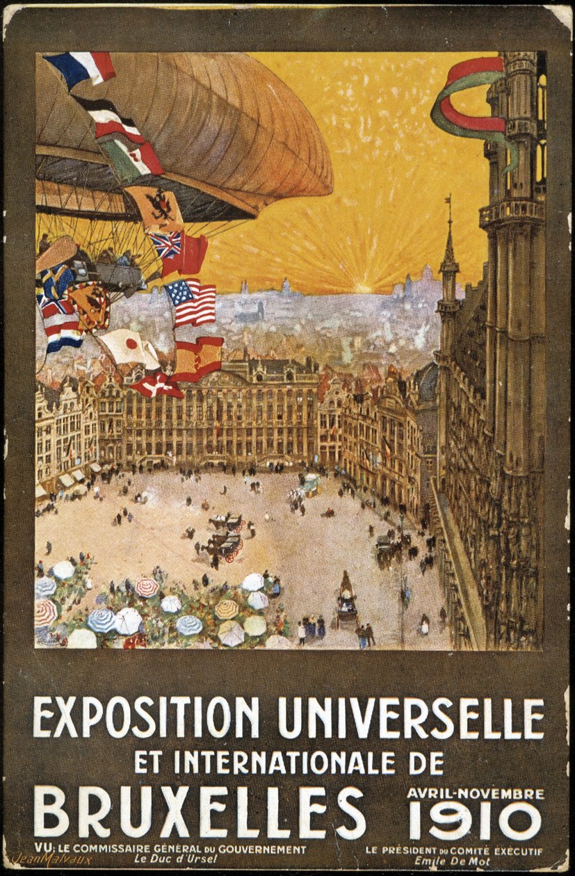 Světová a mezinárodní výstava v Bruselu, plakát Jean Malvaux. Chromolitografie od Jean Malvaux