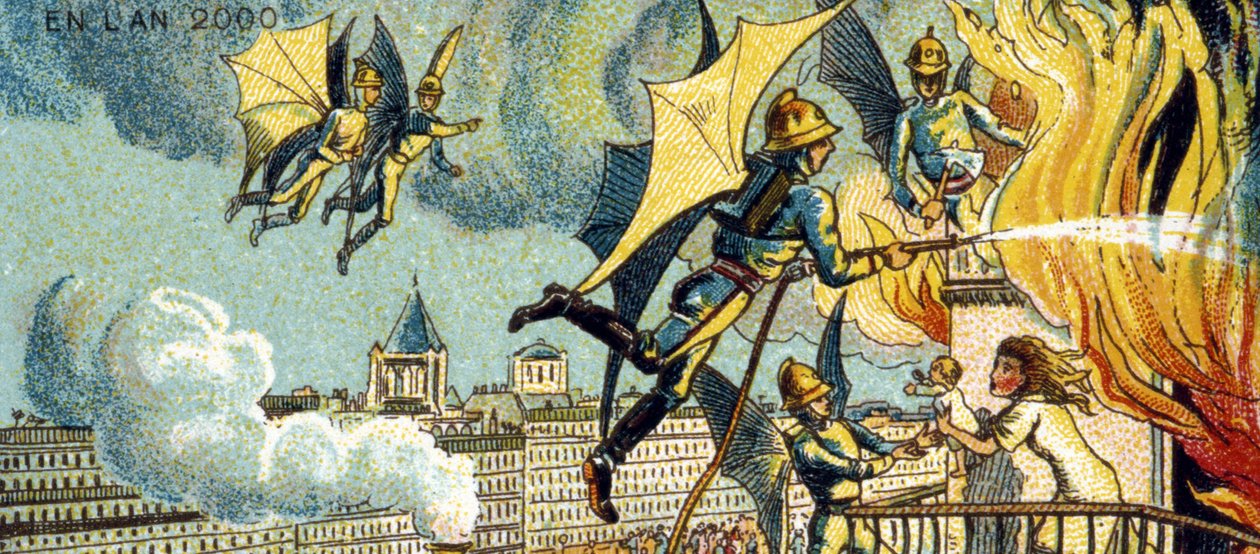 Létající hasič. Ze seriálu Vize roku 2000, 1899 od Jean Marc Côté