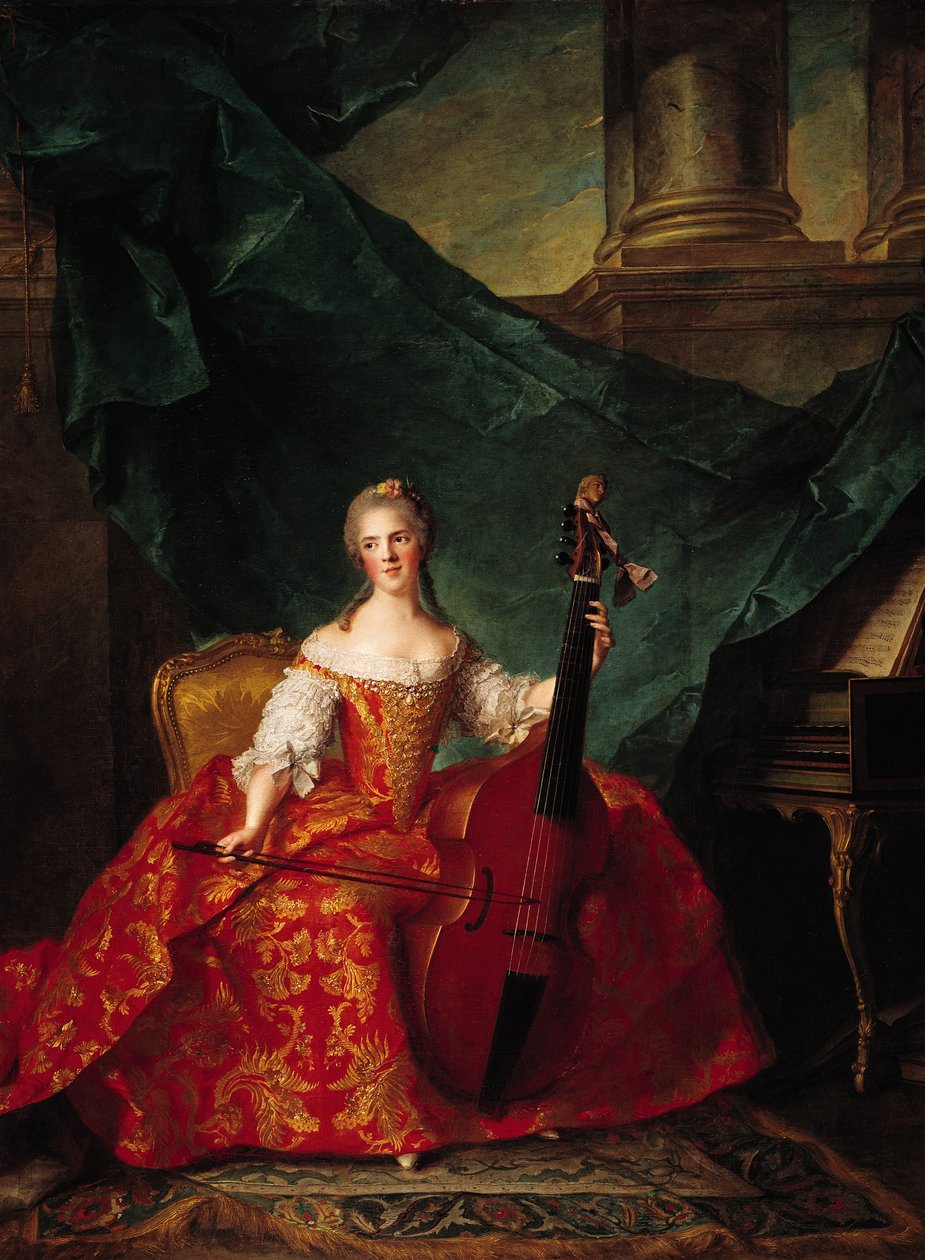 Madame Henriette de France (1727-52) ve dvorním kostýmu při hře na basovou violu, 1754 od Jean Marc Nattier