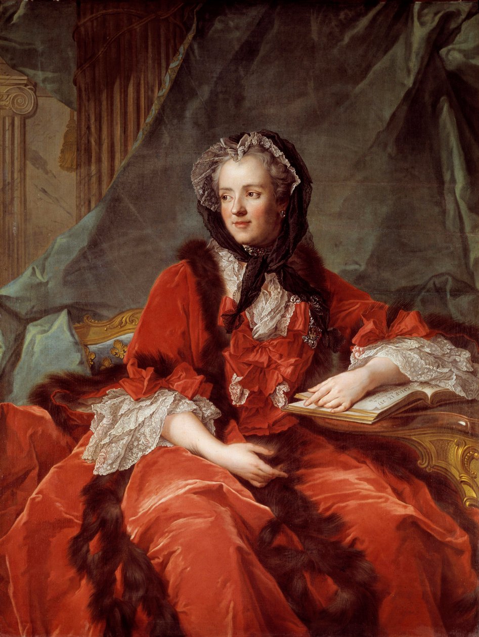 Portrét Marie Lesczinské (Lesczynska) (1703-1768) Francouzská královna Obraz Jean Marc (Jean-Marc) Nattier (1685-1766) 1748 Slunce 1,37x1,05 m Dijon, Musee des Beaux Arts od Jean Marc Nattier