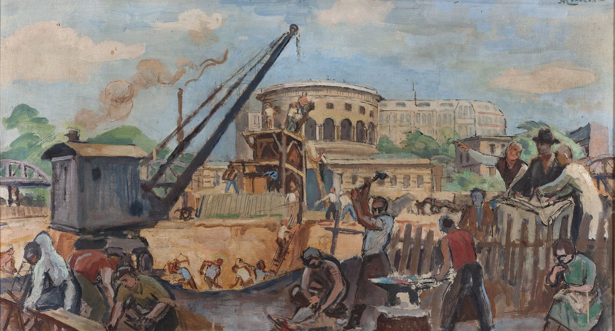 Le Travail: Náčrt préau chlapecké školy na avenue Simon-Bolivar od Jean Marchand