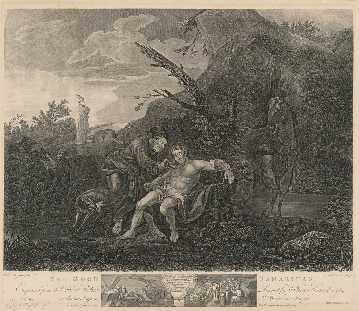 Dobrý Samaritán od Jean Marie Delatre and Simon Francois Ravenet I after William Hogarth