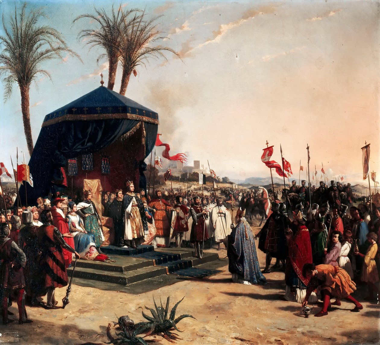 Svatý Ludvík, francouzský král Přijetí Roberta jeruzalémského patriarchy v Damiettě v roce 1249 od Jean Marie Oscar Gué