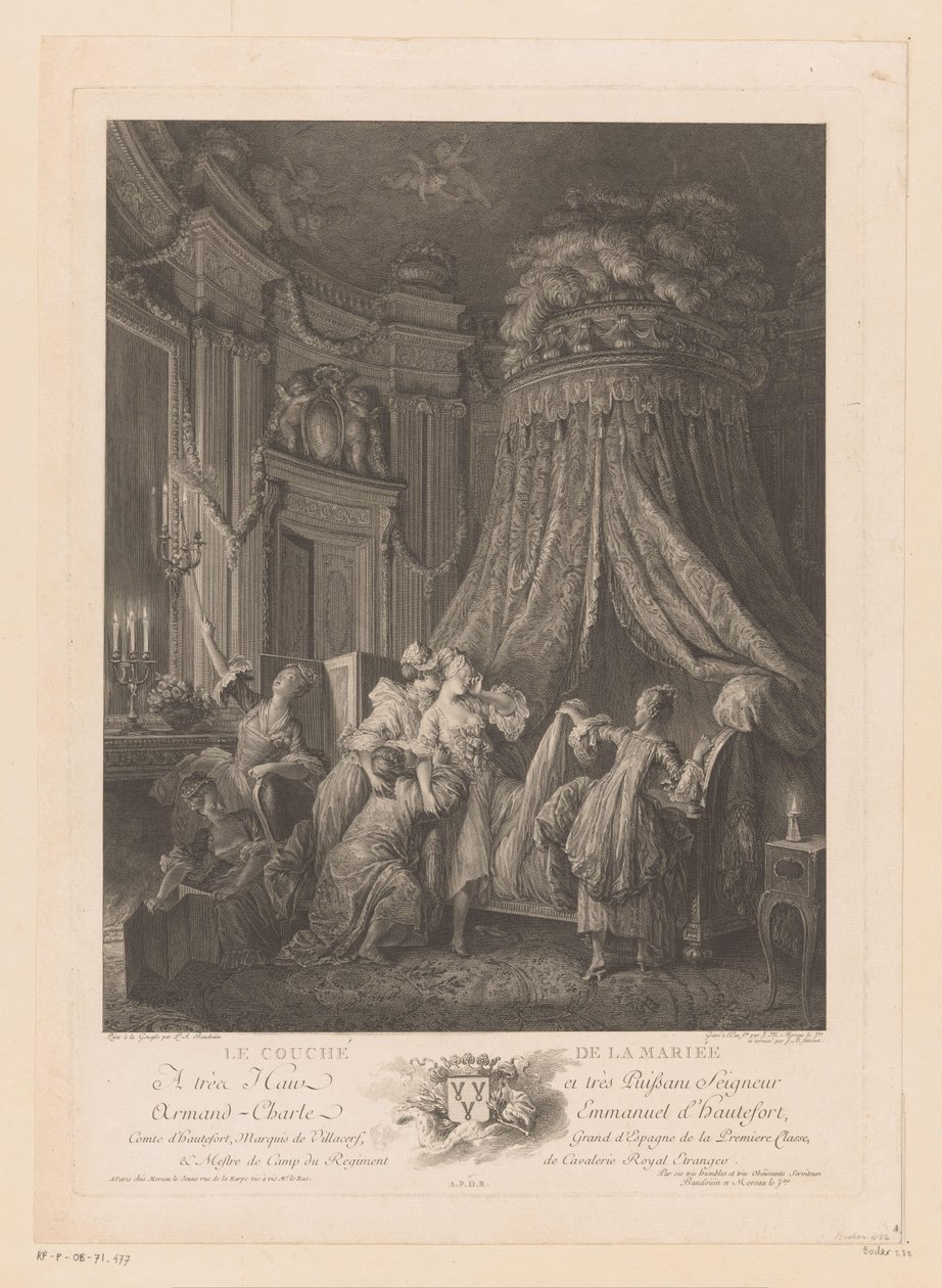 Mladá žena se zvedla do postele Le Coucher de la Mariee (název na objektu) od Jean Michel Moreau