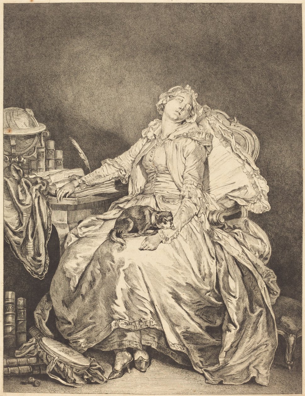 Spící filozofie od Jean Michel Moreau after Jean Baptiste Greuze