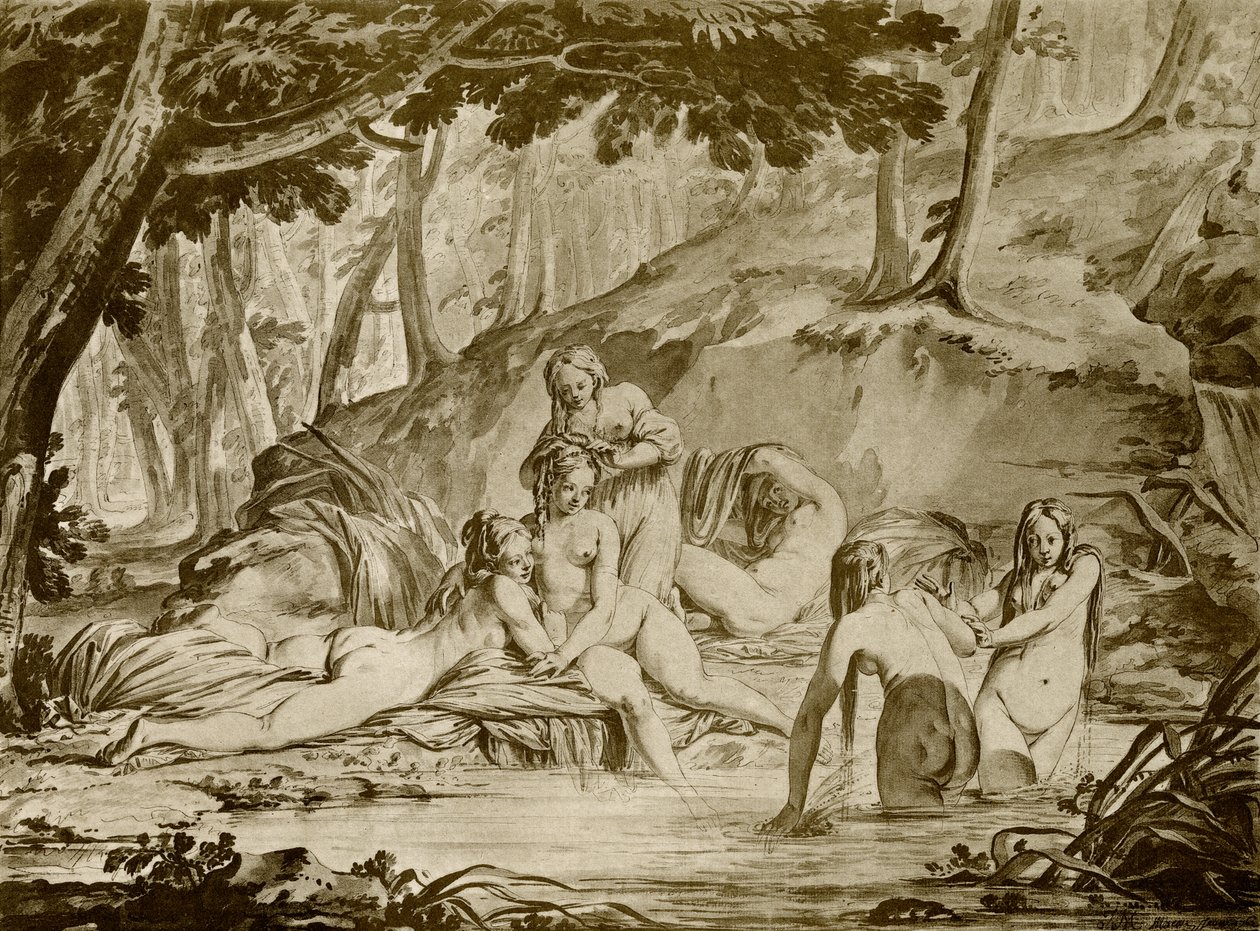 Nymfy na koupání od Jean Michel the Younger Moreau