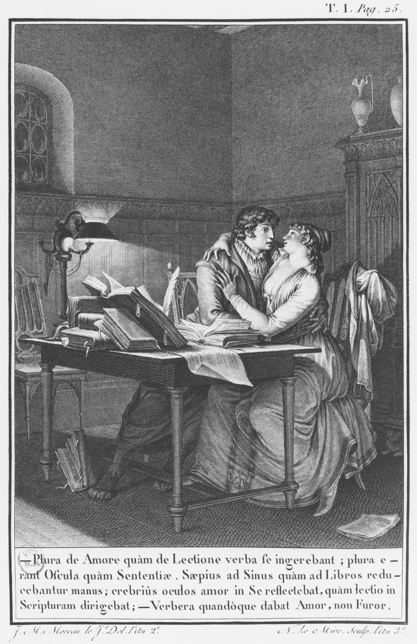 Heloise a Abelard ve své studii, ilustrace z 