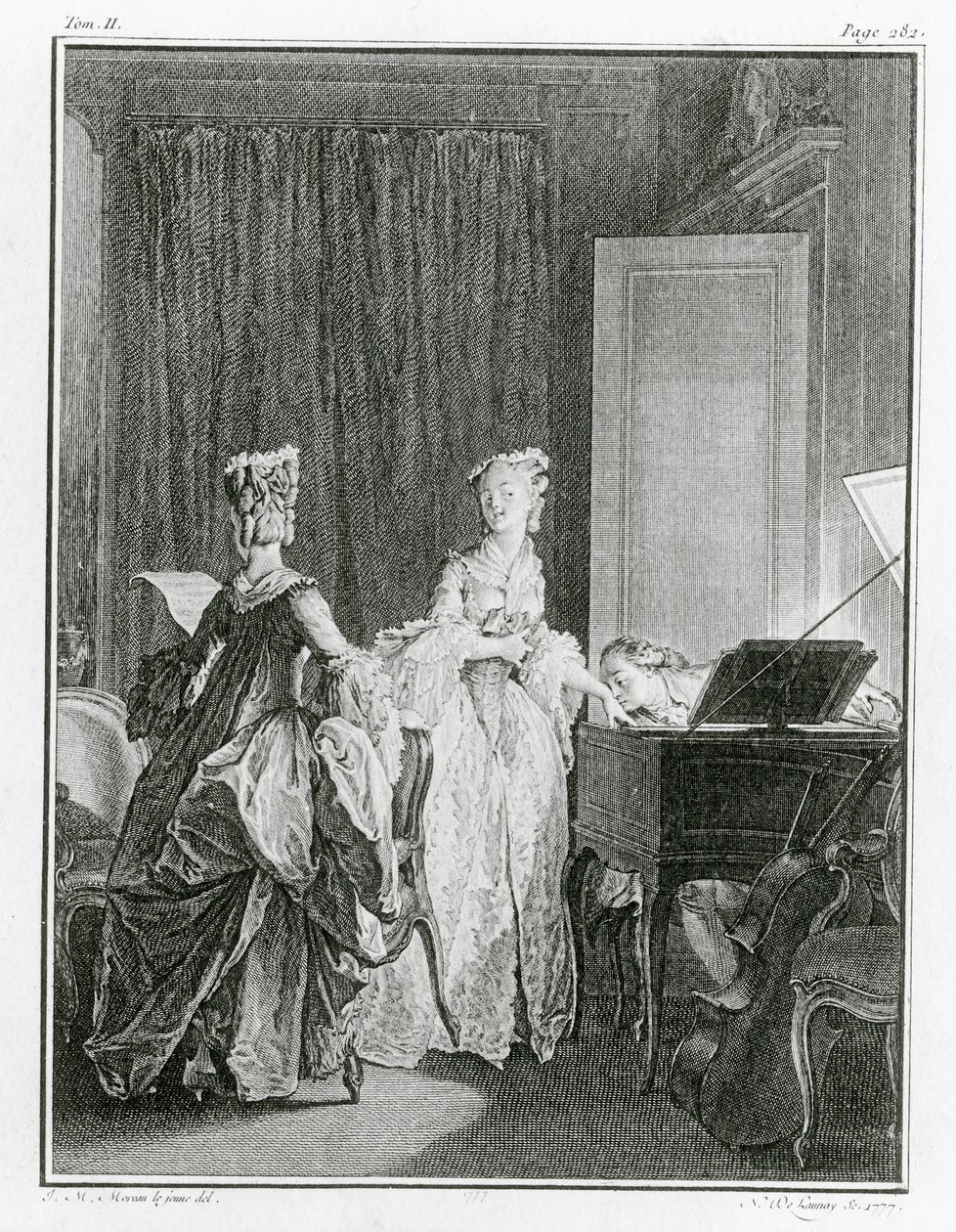 Cembalo, ilustrace z „La Nouvelle-Heloise“ od Jean-Jacquese Rousseaua (1712-78) vyrytý Noel Le Mire (1724-1800) (viz také 208105) od Jean Michel the Younger Moreau