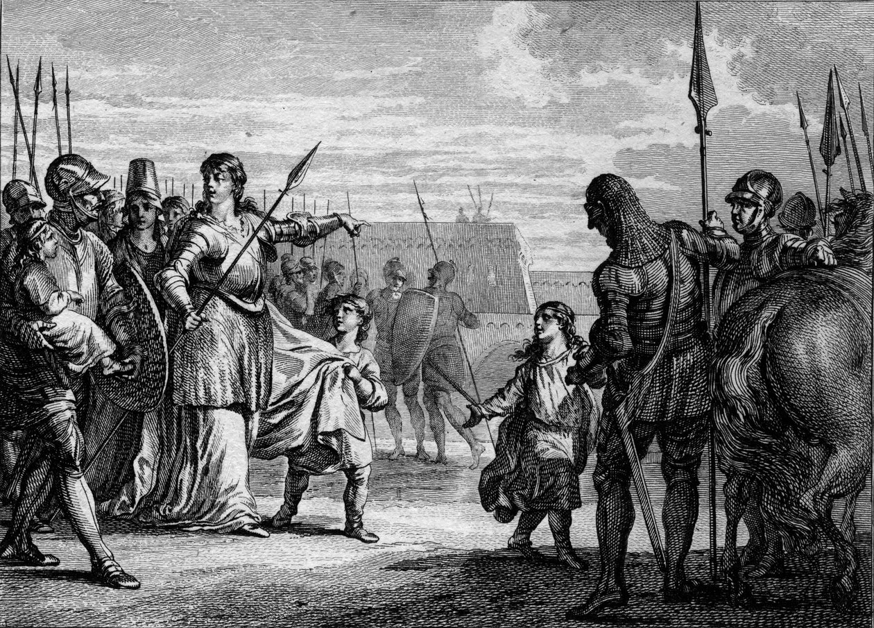 Charles Martel poslán do vězení, 714: Plectrude (asi 650-717), vdova po Pepinu de Herstal, poslala mladého Charlese Martela (688-741) do vězení, aby ho zbavila moci. Rytina Jean Michel Moreau, dit Moreau le Jeune (1741-1814) od Jean Michel the Younger Moreau