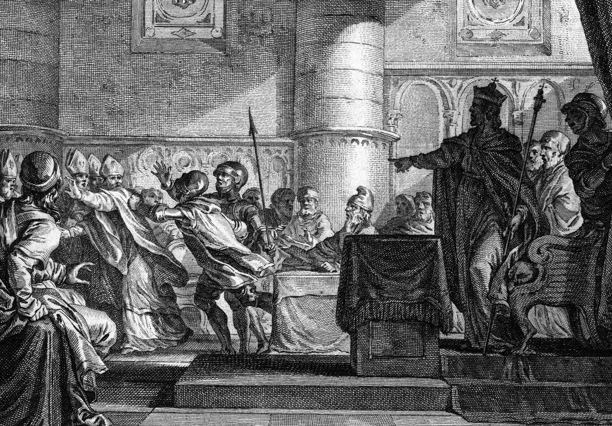 Duchovenstvo mezi duchovenstvem a šlechtou shromážděné v parlamentu v Epernay (Marne) Karlem Plešatým (846). Rytina J. P. Le Bas podle Moreau le jeune.18. stol. od Jean Michel the Younger Moreau