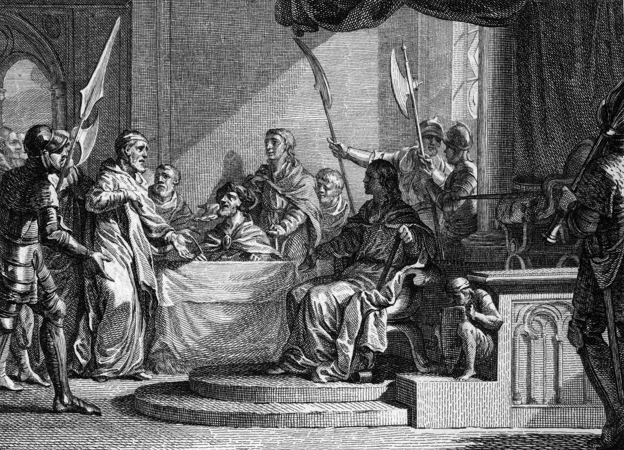 Interregne de Charles Martel, 737: Charles Martel, starosta paláce, interregne po smrti Thierryho IV (713-737). Rytina Jean Michel Moreau, zvaný Moreau mladší (1741-1814) od Jean Michel the Younger Moreau