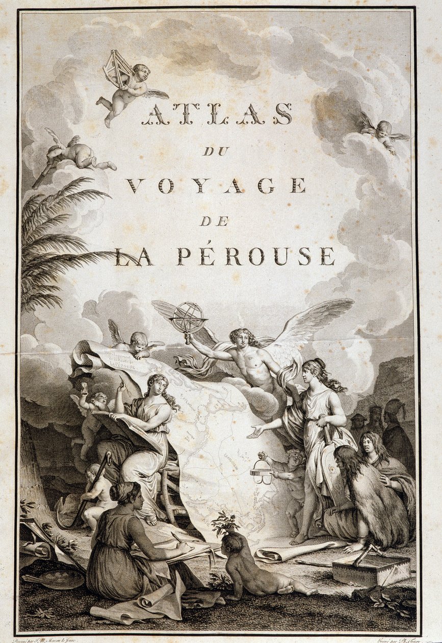 Titulní strana „“ Atlas du voyage de La Perouse „“ (Jean-Francois Galaup, Comte de La Perouse (Jean Francois Laperouse od Jean Michel the Younger Moreau