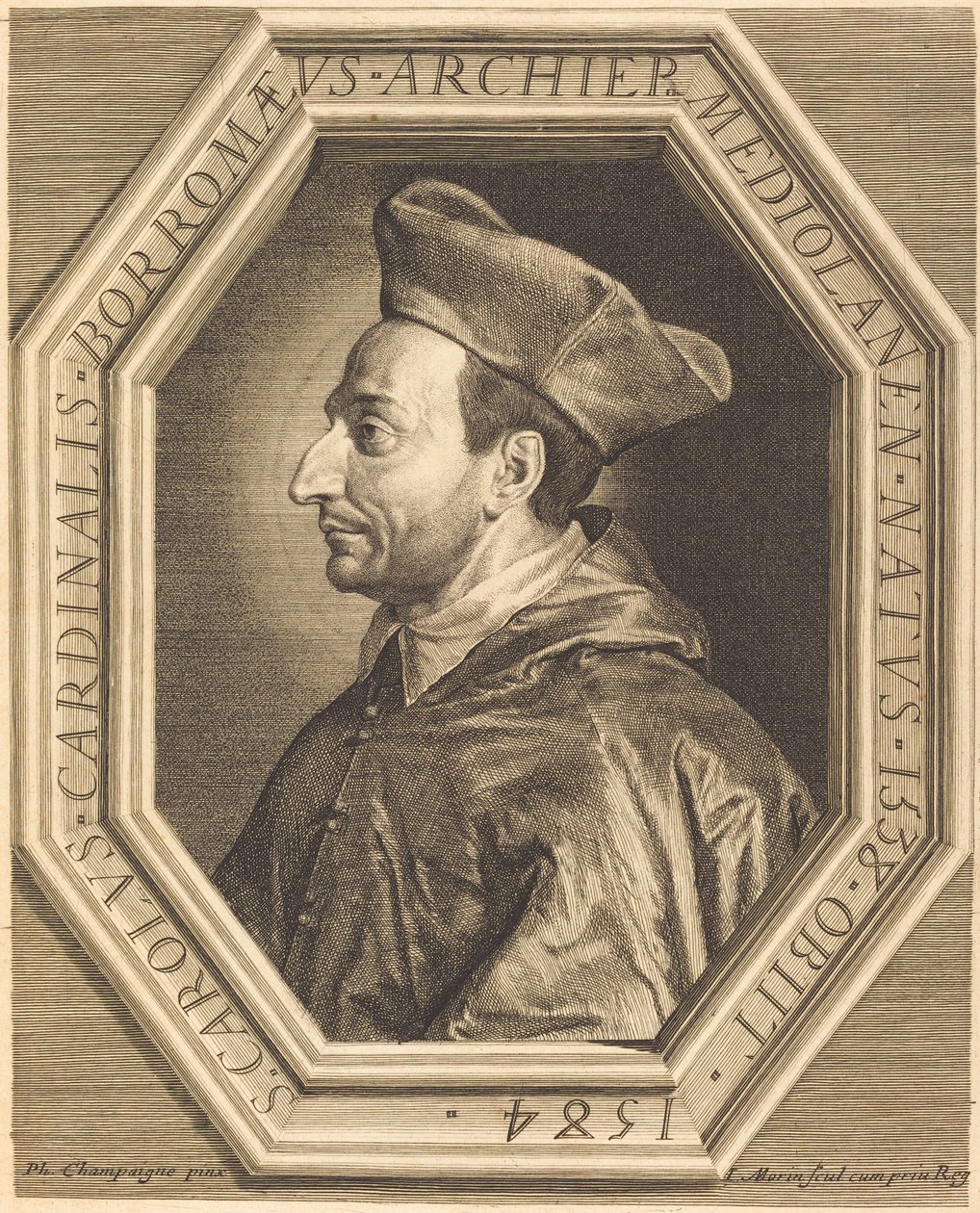 Svatý Karel, kardinál Boromejský od Jean Morin after Philippe de Champaigne