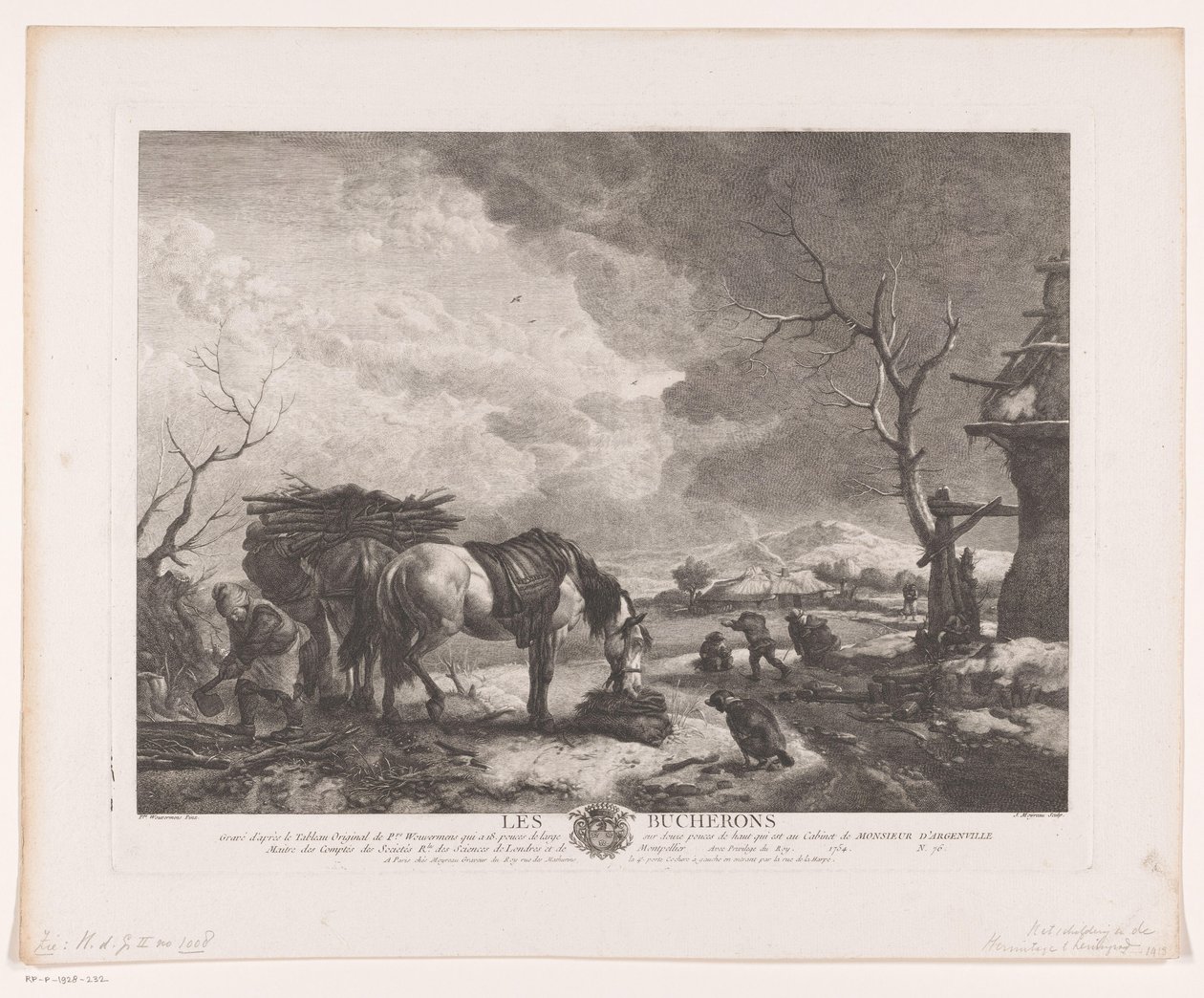 Dřevorubci v zimní krajině Les Bucherons (název na objektu) Tisky po obrazech od Philipse Wouwermana (název série) Oeuvres de Ph.pe Wouwermans Hollandois (název série) od Jean Moyreau