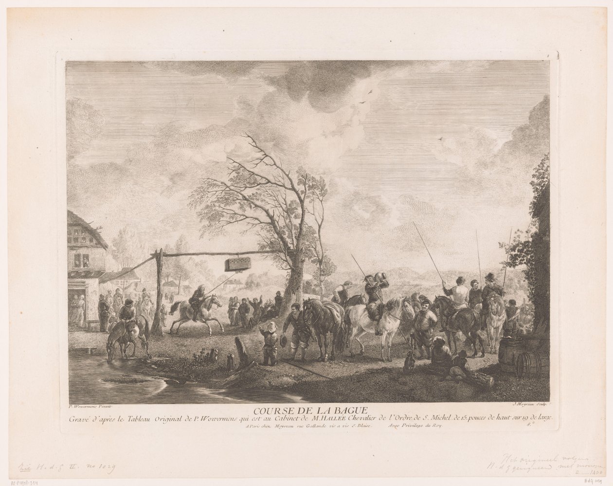 Prsten ve vesnickém hostinci Cours de la bague (název na objektu) Tisky po obrazech od Philipse Wouwermana (název série) Oeuvres de Ph.pe Wouwermans Hollandois (název série) od Jean Moyreau