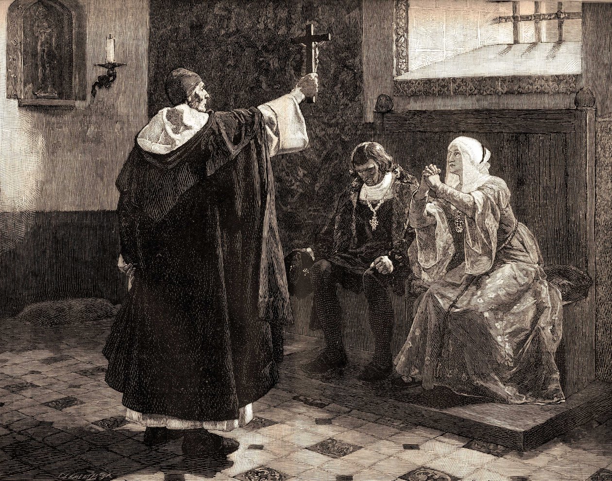 Velký španělský inkvizitor Fray Tomas de Torquemada (1420-1498), mezi katolickými králi Ferdinandem II. Aragonským a Isabelou Kastilskou od Jean Paul (after) Laurens